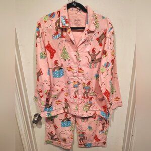 Nick & Nora Women's Christmas Sock Monkey Print Flannel Pajamas Set Sz XL Comfy